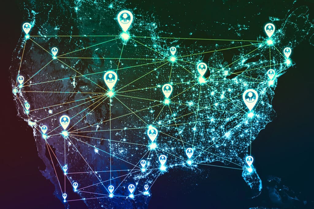 USA People network and national connection in innovative percept